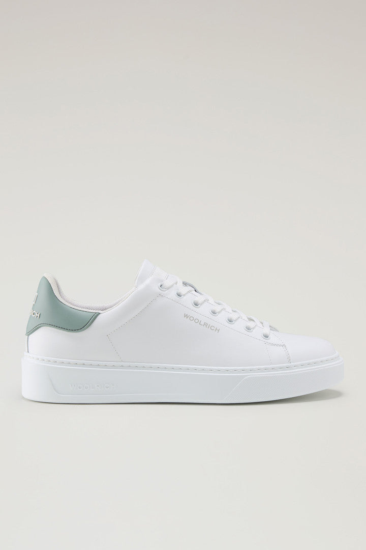 Classic Court Sneakers in Leather with Contrasting Patch (White Green) - Main View