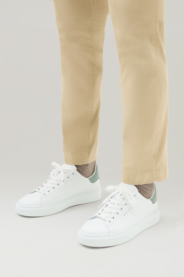 Classic Court Sneakers in Leather with Contrasting Patch (White Green) - Detail View 5