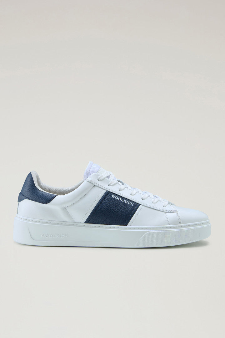 Classic Court Sneakers in Leather with Contrasting Trim (White Blue) - Main View