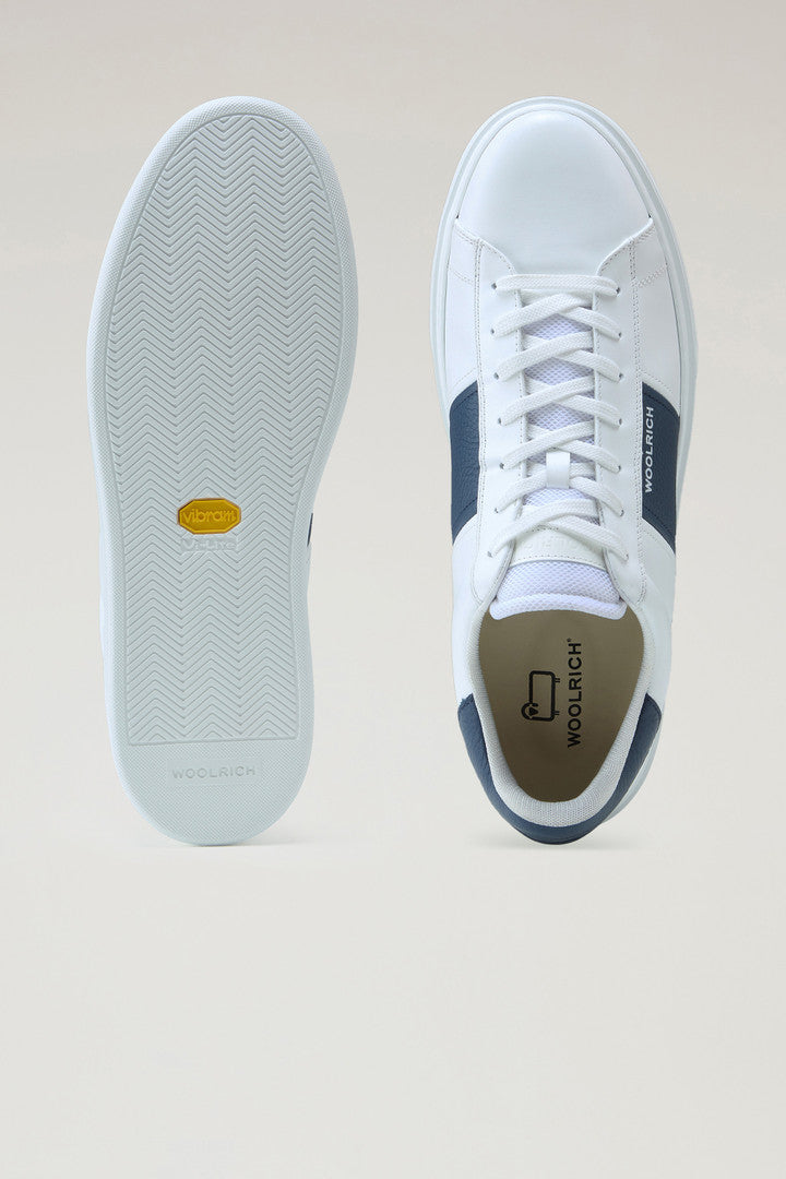 Classic Court Sneakers in Leather with Contrasting Trim (White Blue) - Detail View 3