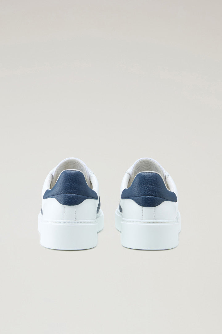 Classic Court Sneakers in Leather with Contrasting Trim (White Blue) - Detail View 2
