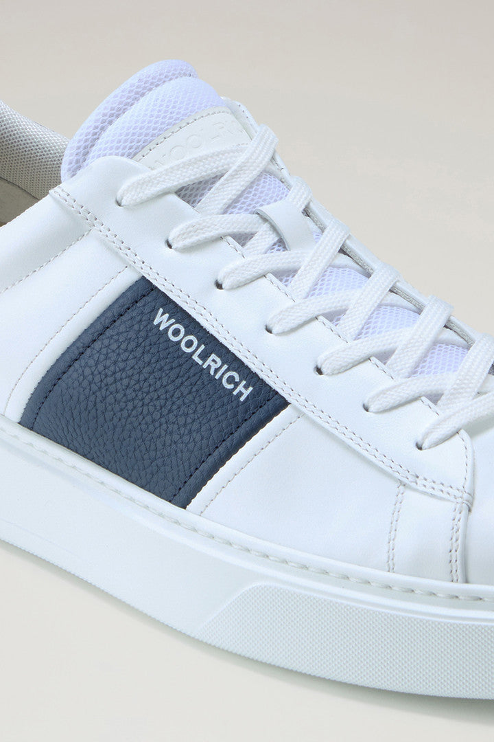 Classic Court Sneakers in Leather with Contrasting Trim (White Blue) - Detail View 4