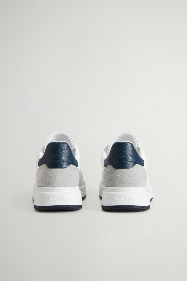 Leather Arrow Sneakers with Suede Insert (White Blu) - Detail View 2
