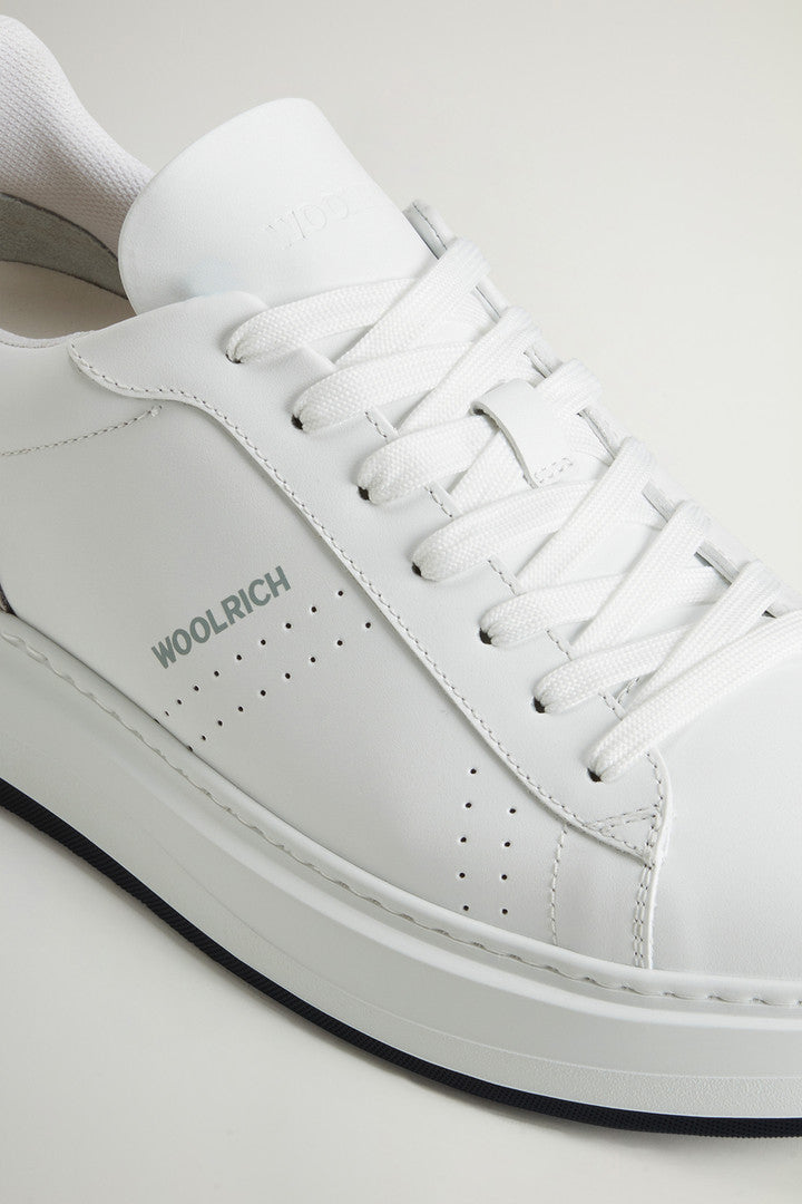Leather Arrow Sneakers with Suede Insert (White Blu) - Detail View 4