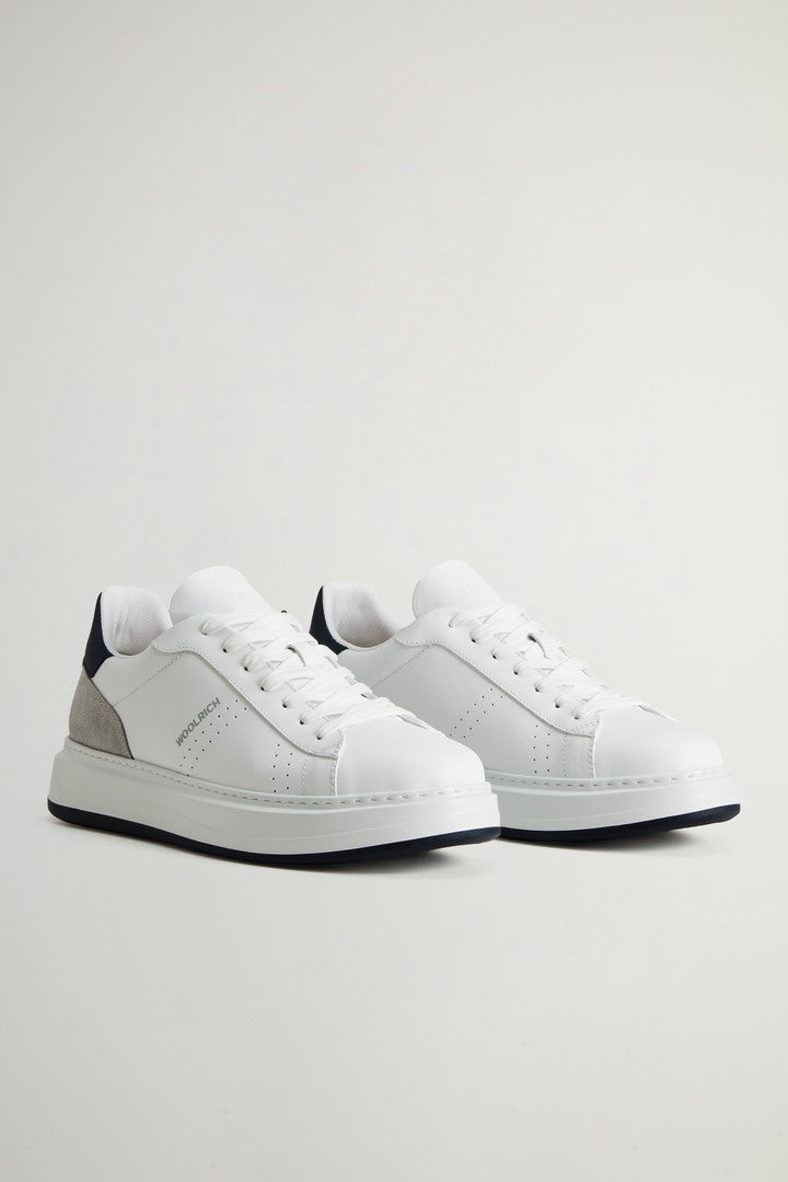 Leather Arrow Sneakers with Suede Insert (White Blu) - Detail View 1