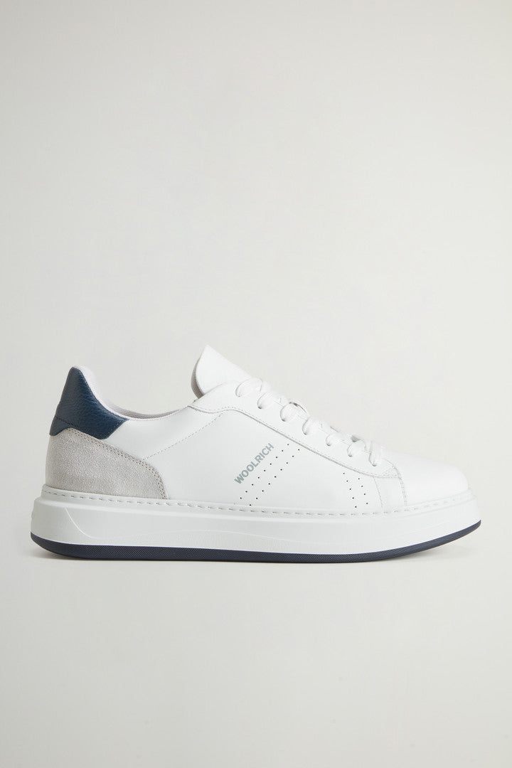 Leather Arrow Sneakers with Suede Insert (White Blu) - Main View