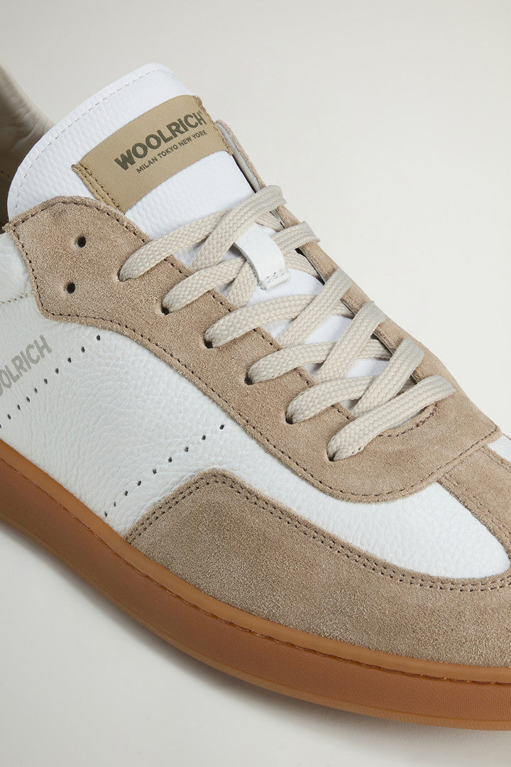 Swing Court Tumbled Leather Sneakers with Suede Details (White Rose) - Detail View 4