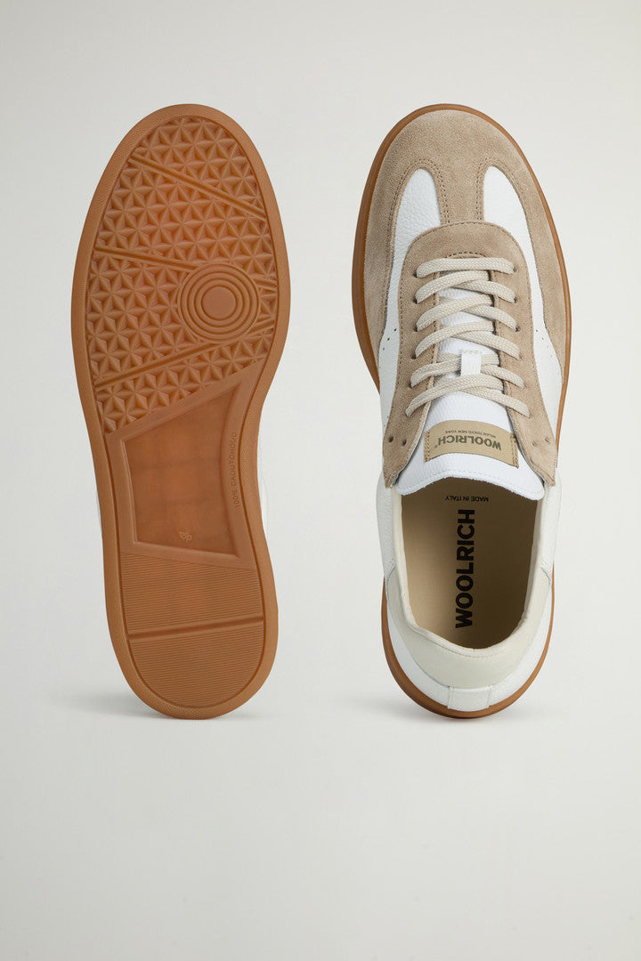 Swing Court Tumbled Leather Sneakers with Suede Details (White Rose) - Detail View 3