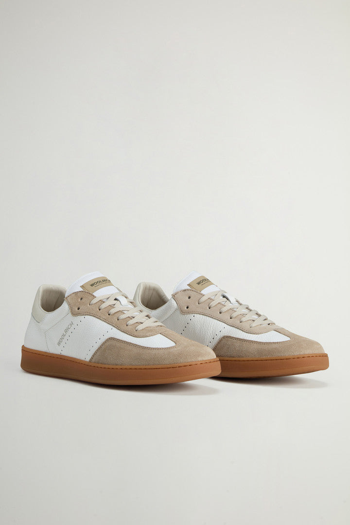 Swing Court Tumbled Leather Sneakers with Suede Details (White Rose) - Detail View 1