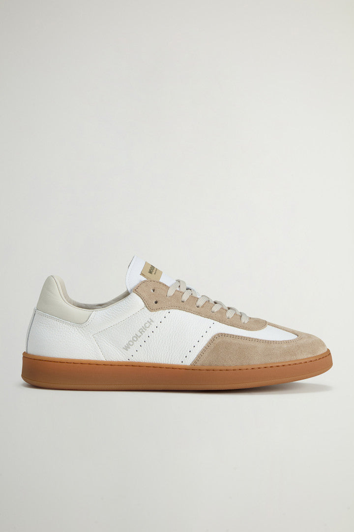 Swing Court Tumbled Leather Sneakers with Suede Details (White Rose) - Main View