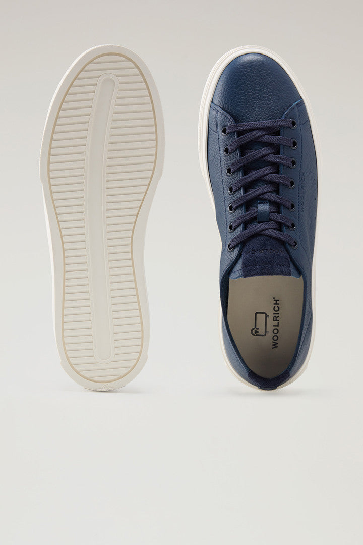 Cloud Court Sneakers in Tumbled Leather (Blue) - Detail View 3