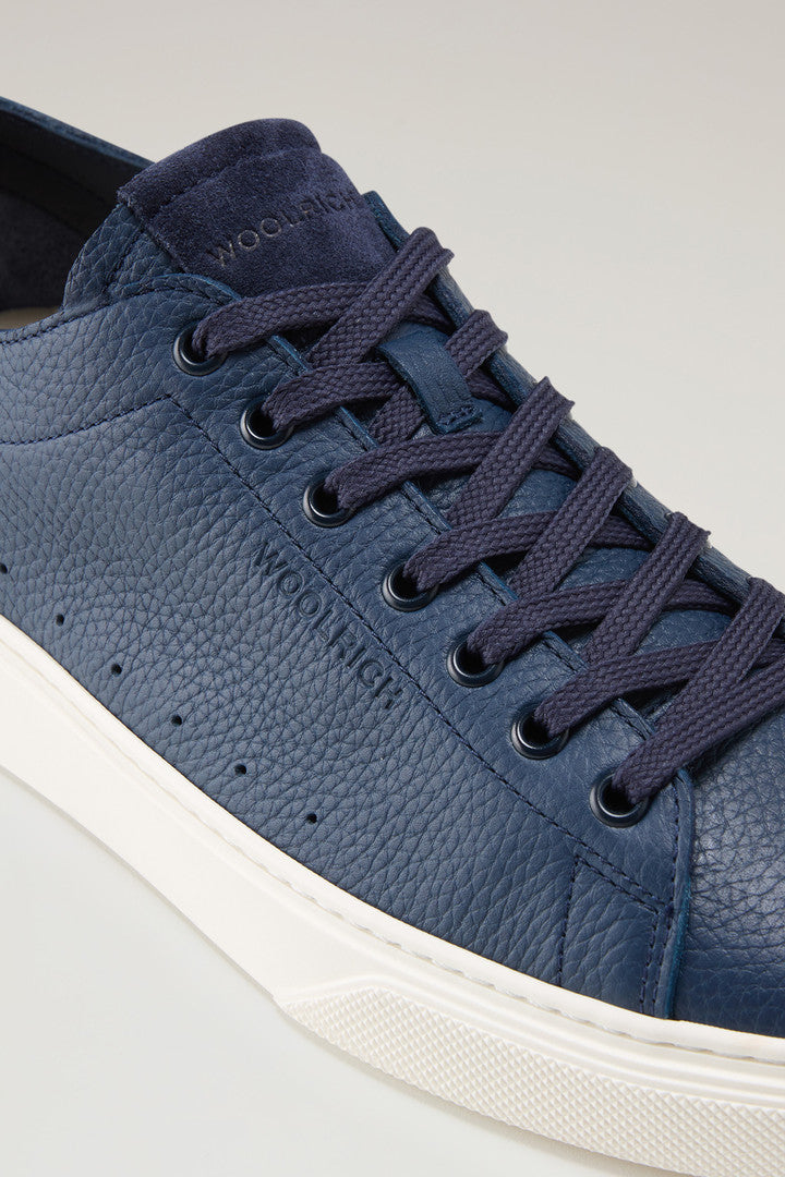 Cloud Court Sneakers in Tumbled Leather (Blue) - Detail View 4