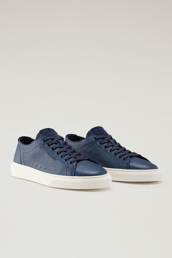 Cloud Court Sneakers in Tumbled Leather (Blue) - Detail View 1