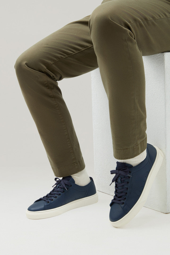 Cloud Court Sneakers in Tumbled Leather (Blue) - Detail View 5