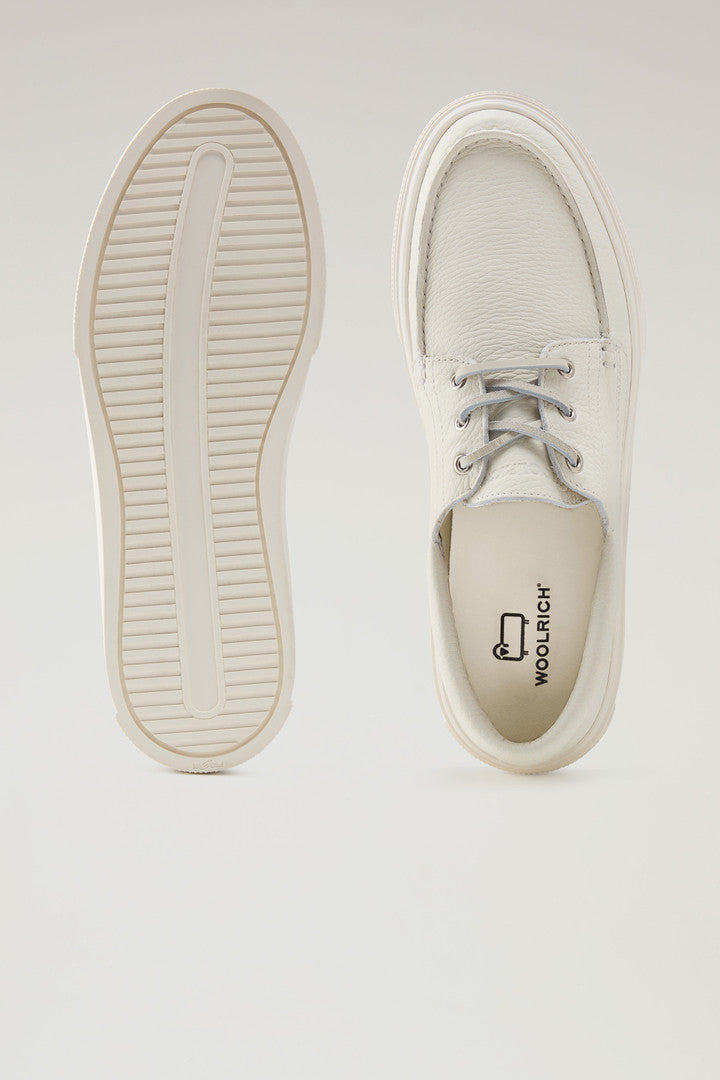 Tumbled Leather Boat Shoes (Cream) - Detail View 3