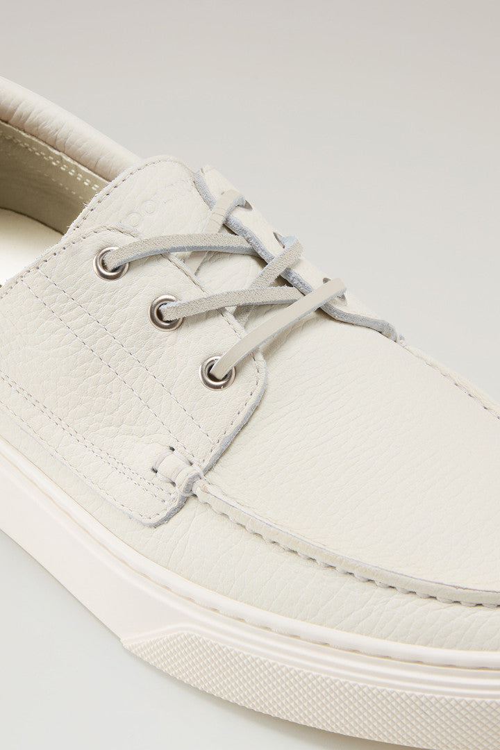 Tumbled Leather Boat Shoes (Cream) - Detail View 4
