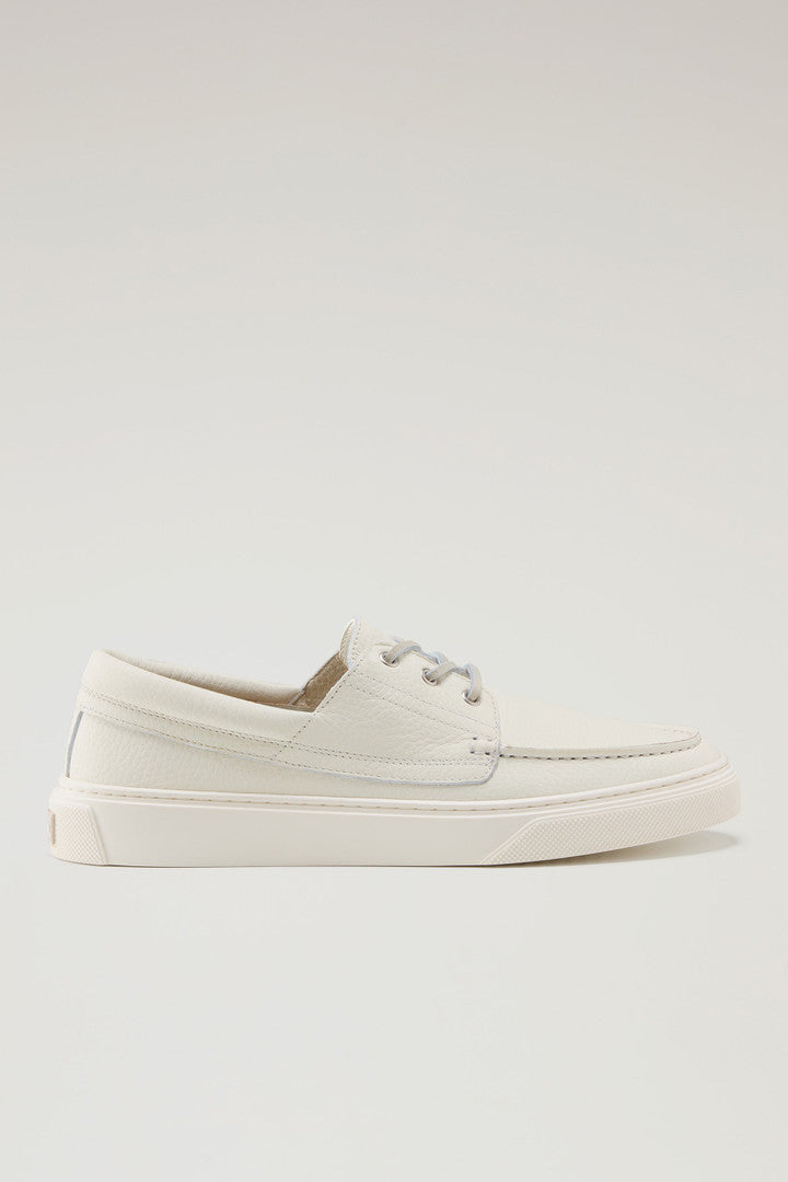 Tumbled Leather Boat Shoes (Cream) - Main View