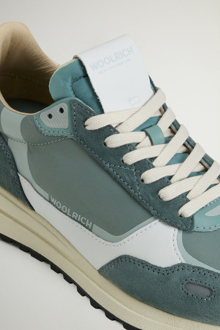 Retro Sneakers in Nylon with Leather and Suede Details (White Beige) - Detail View 4