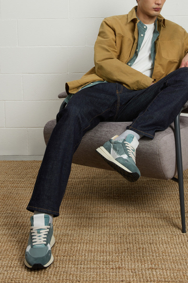 Retro Sneakers in Nylon with Leather and Suede Details (White Beige) - Detail View 6