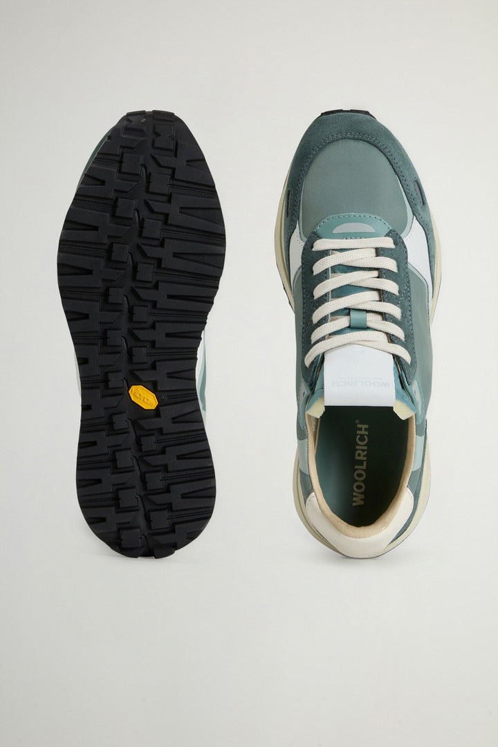 Retro Sneakers in Nylon with Leather and Suede Details (White Beige) - Detail View 3