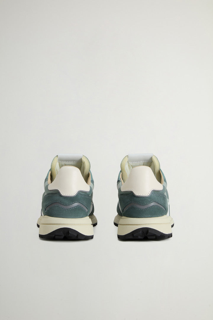 Retro Sneakers in Nylon with Leather and Suede Details (White Beige) - Detail View 2