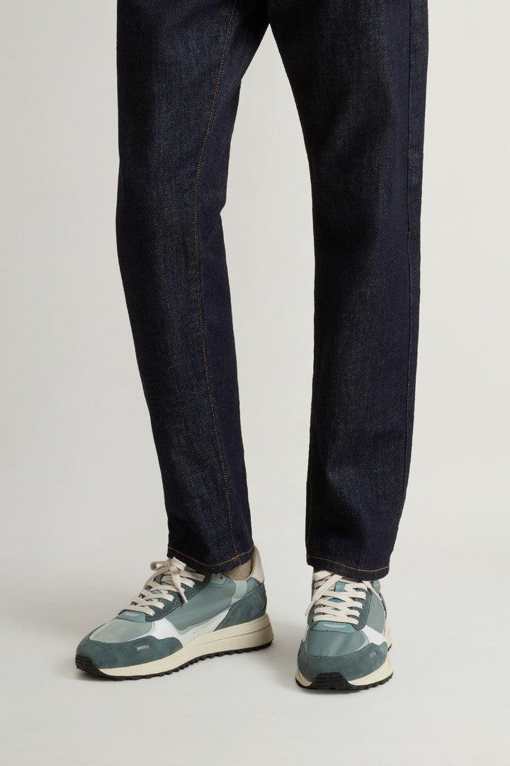 Retro Sneakers in Nylon with Leather and Suede Details (White Beige) - Detail View 5