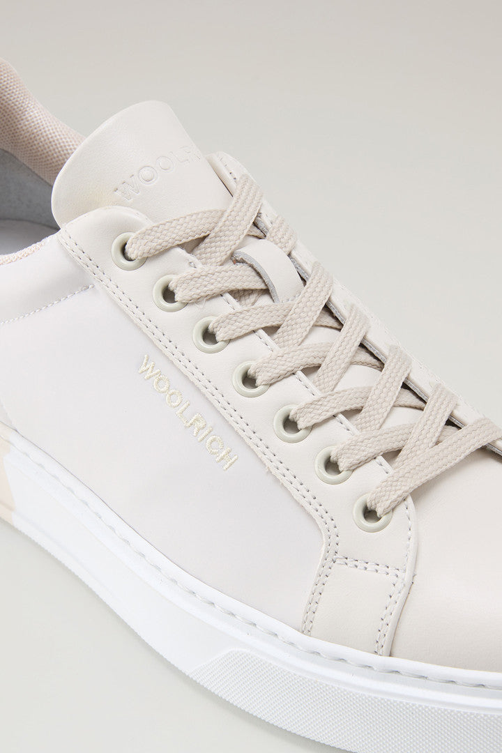 Classic Court Sneakers in Technical Fabric with Leather Trim (Beige Beige) - Detail View 4