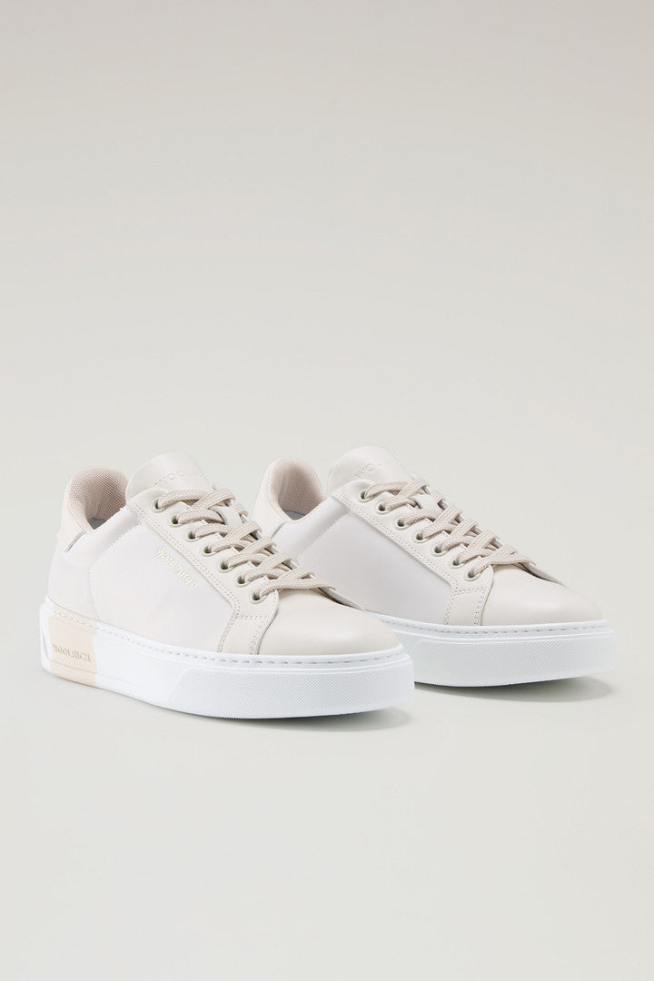 Classic Court Sneakers in Technical Fabric with Leather Trim (Beige Beige) - Detail View 1