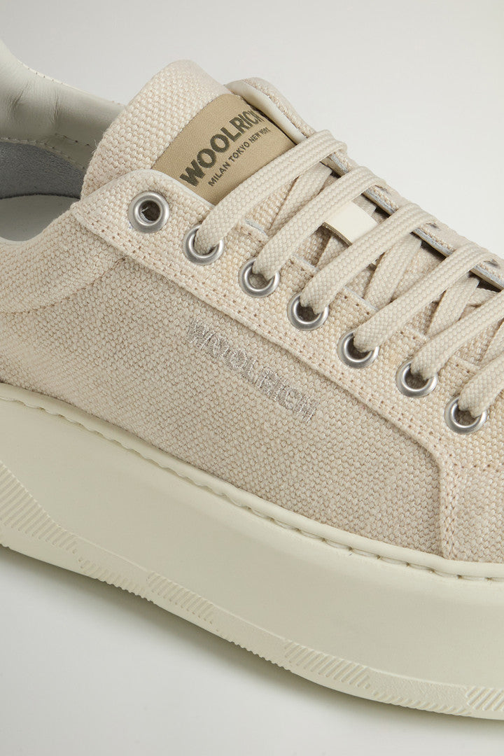Chunky Court Sneakers with Embroidered Logo (Beige Off White) - Detail View 4