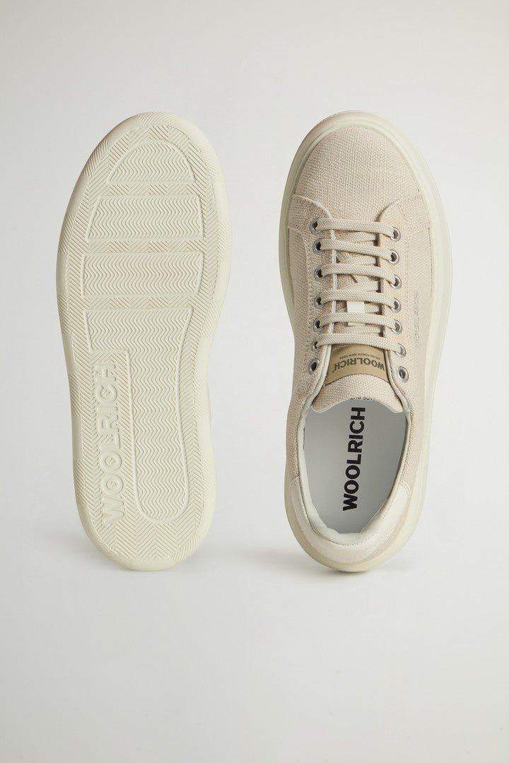 Chunky Court Sneakers with Embroidered Logo (Beige Off White) - Detail View 3