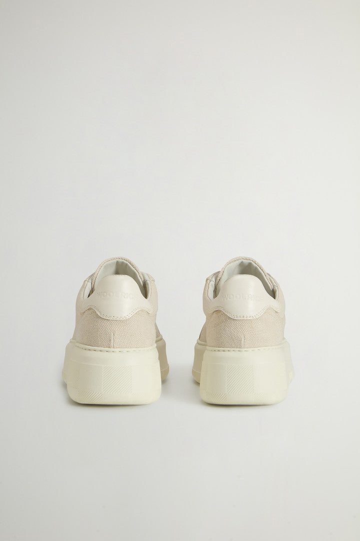 Chunky Court Sneakers with Embroidered Logo (Beige Off White) - Detail View 2