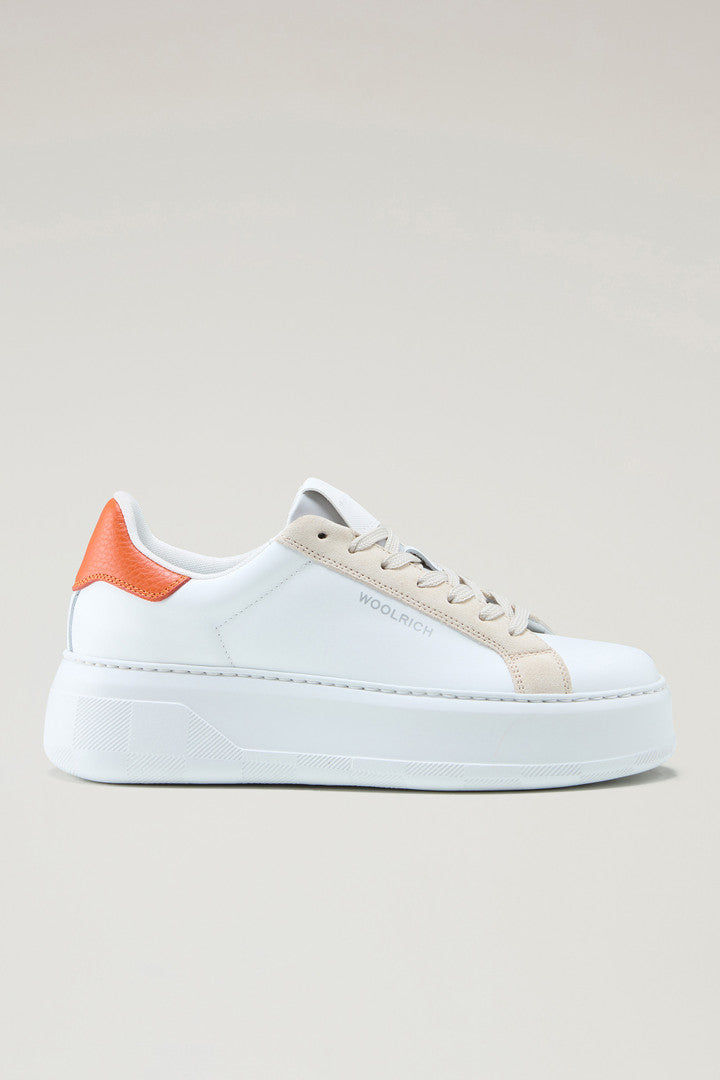 Chunky Court Sneakers in Leather with Contrasting Trim (White Beige) - Main View