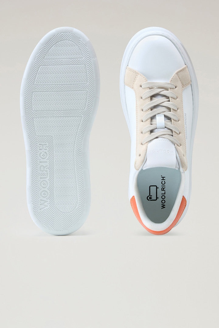 Chunky Court Sneakers in Leather with Contrasting Trim (White Beige) - Detail View 3