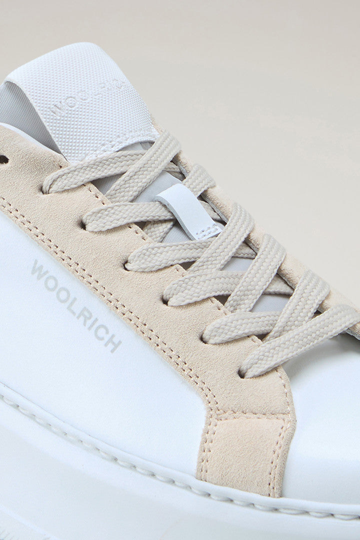 Chunky Court Sneakers in Leather with Contrasting Trim (White Beige) - Detail View 4