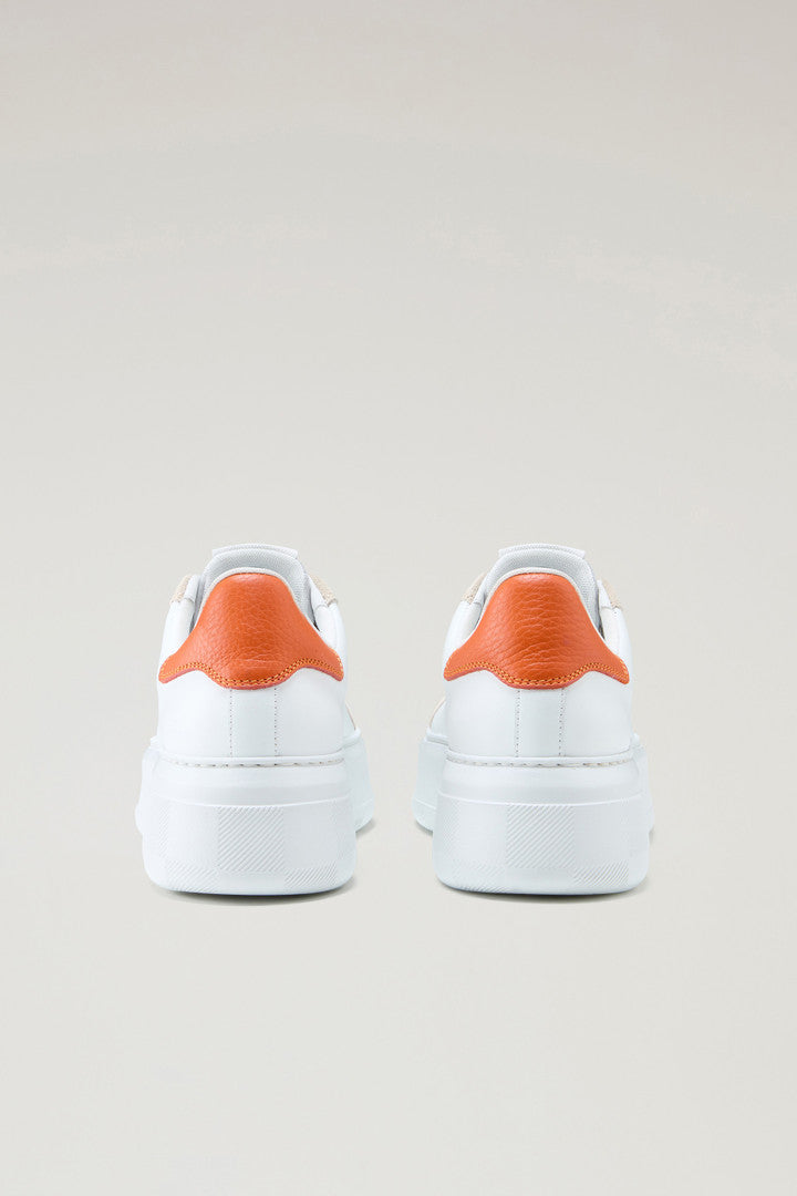 Chunky Court Sneakers in Leather with Contrasting Trim (White Beige) - Detail View 2