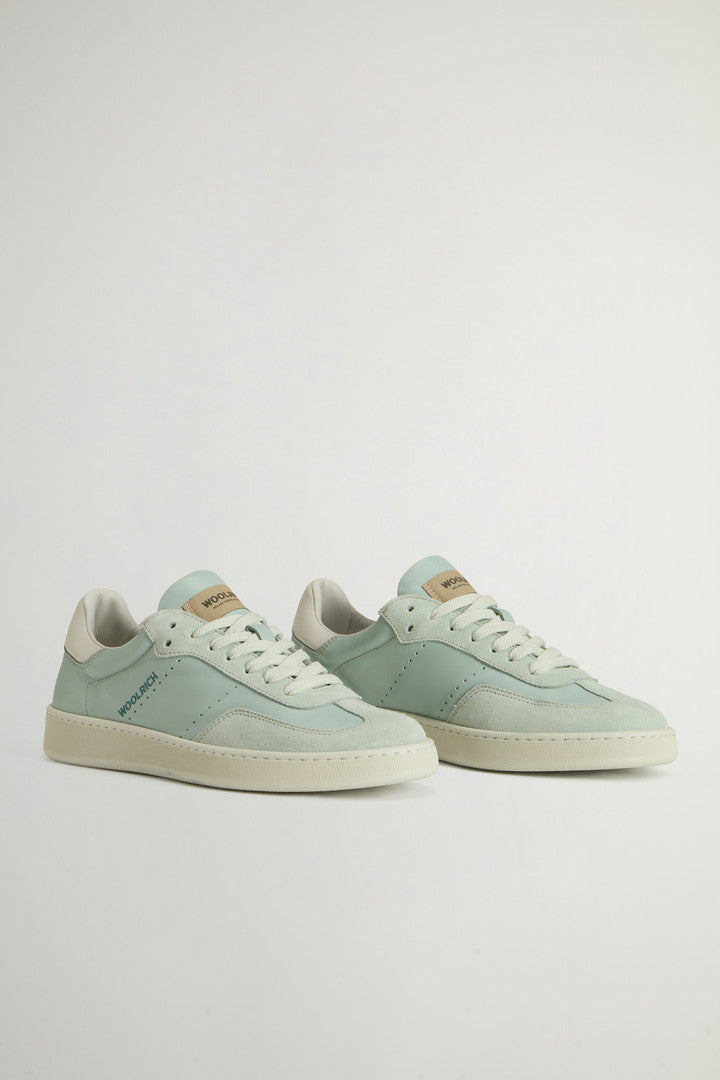 Swing Court Leather Sneakers with Suede Details (Green Green) - Detail View 1