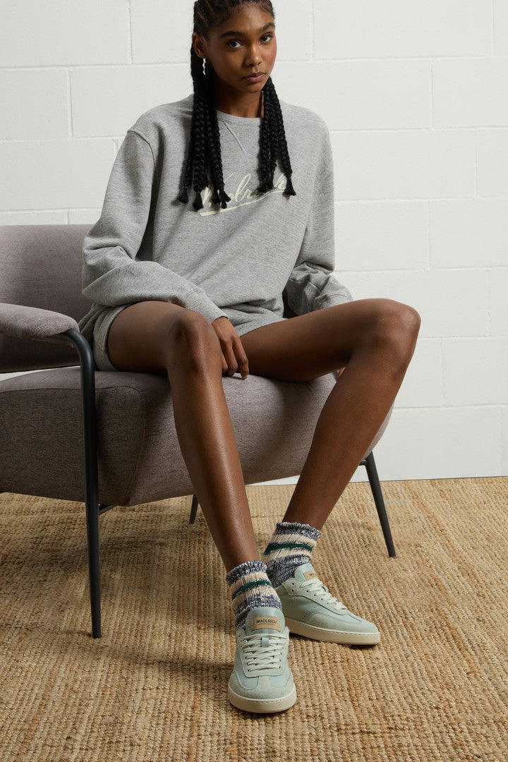Swing Court Leather Sneakers with Suede Details (Green Green) - Detail View 6