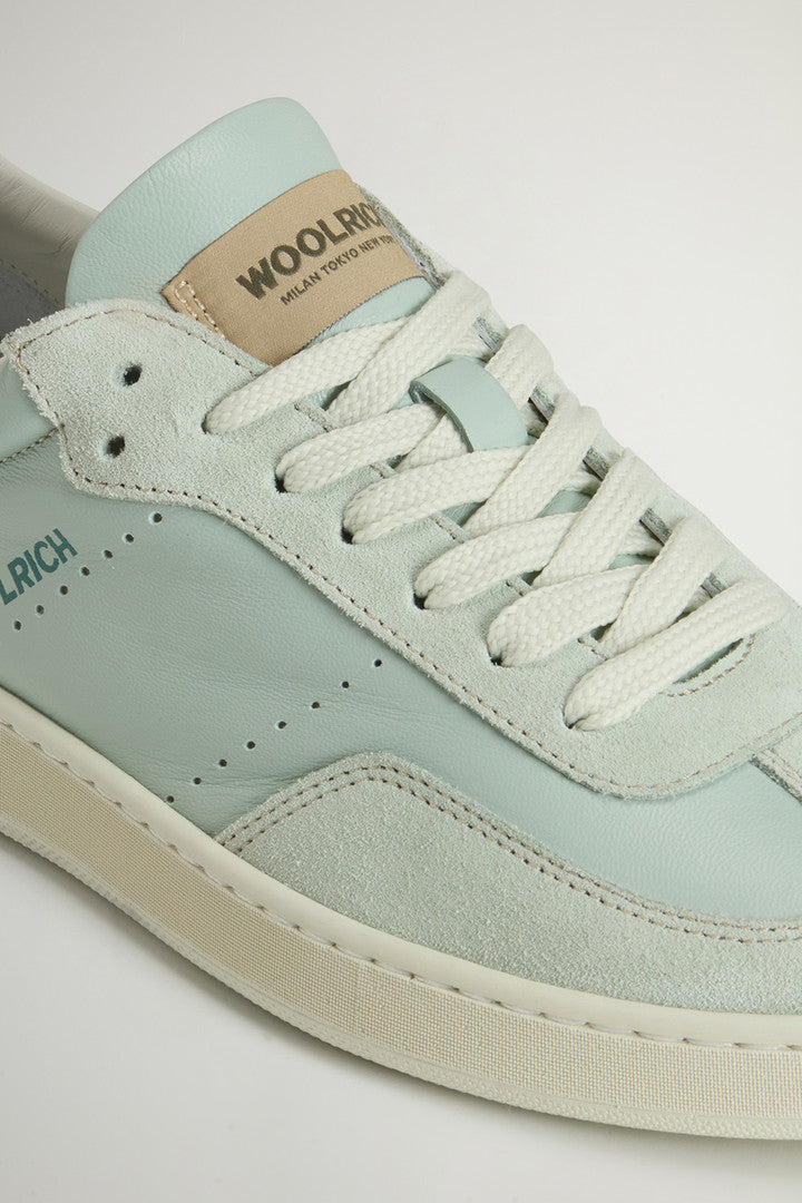 Swing Court Leather Sneakers with Suede Details (Green Green) - Detail View 4