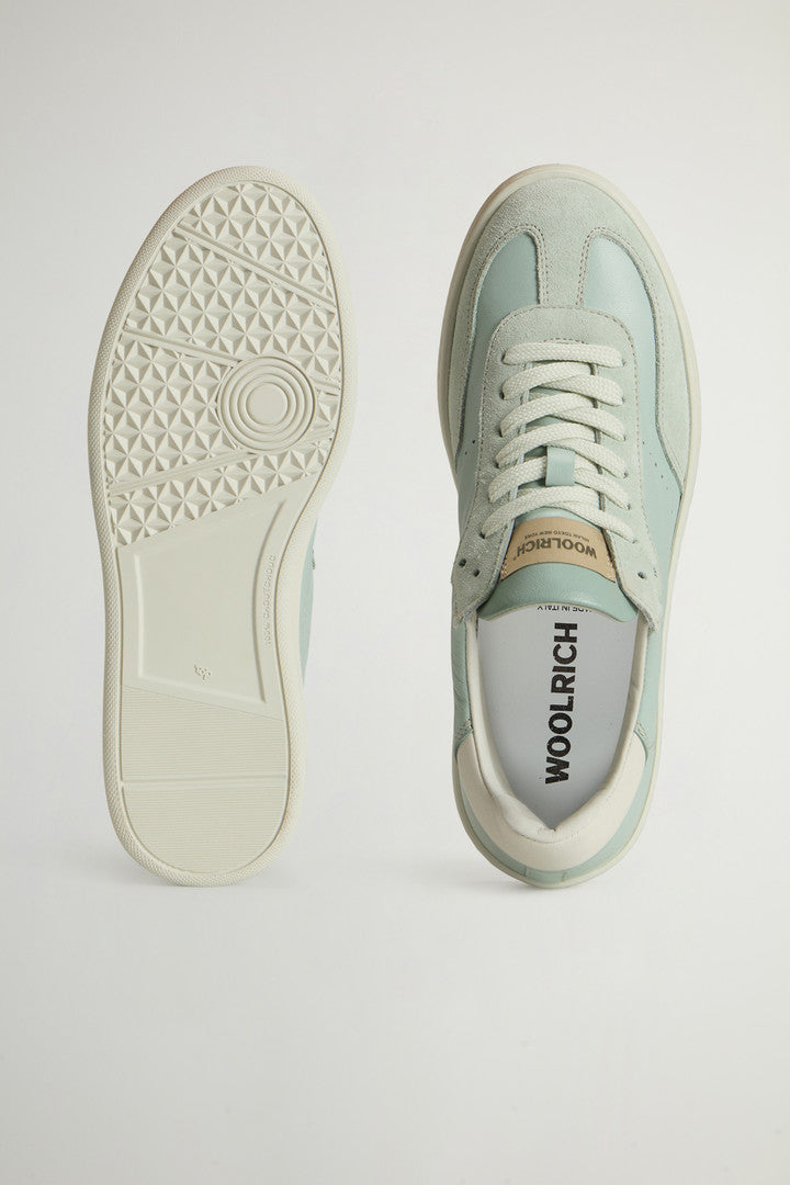 Swing Court Leather Sneakers with Suede Details (Green Green) - Detail View 3