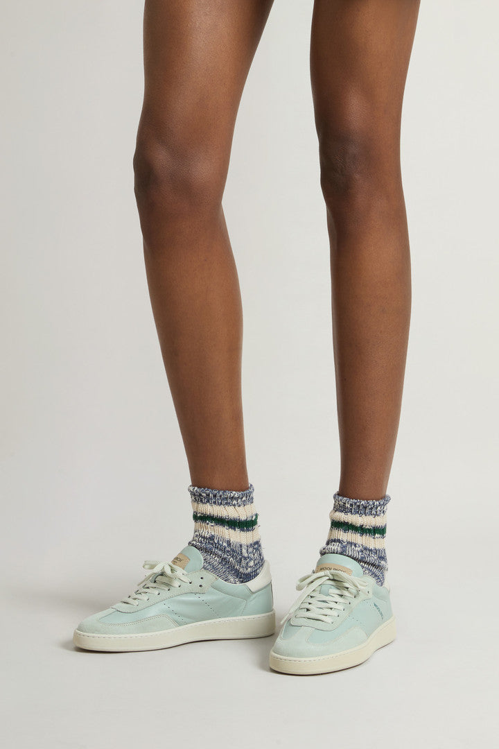 Swing Court Leather Sneakers with Suede Details (Green Green) - Detail View 5