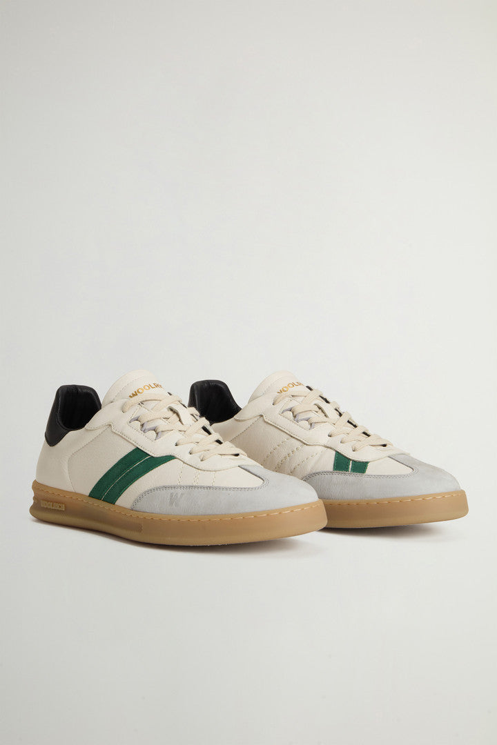 Doubleu Tennis Sneakers in Leather with Side Stripes (Grey Off White) - Detail View 1