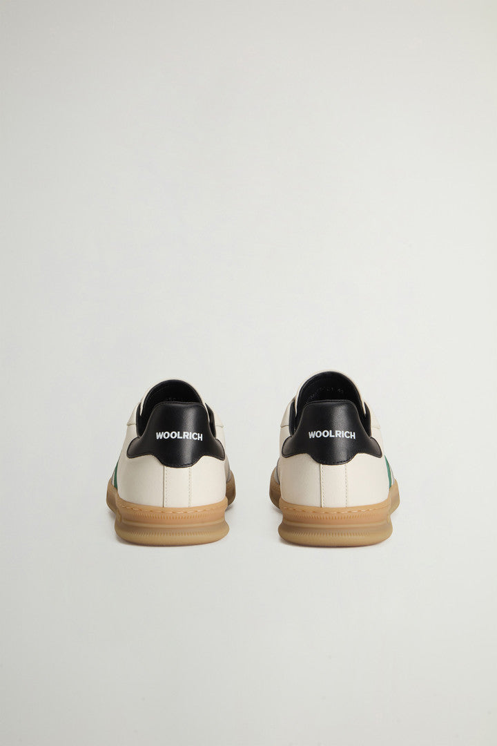 Doubleu Tennis Sneakers in Leather with Side Stripes (Grey Off White) - Detail View 2