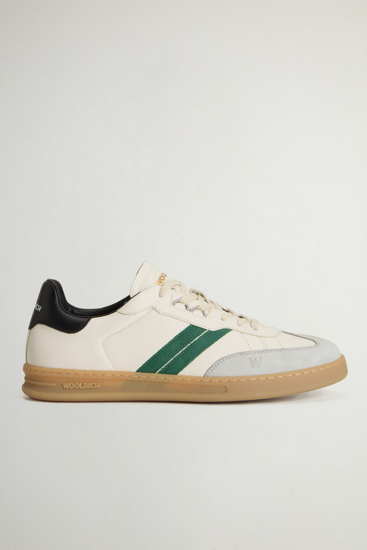 Doubleu Tennis Sneakers in Leather with Side Stripes (Grey Off White) - Main View
