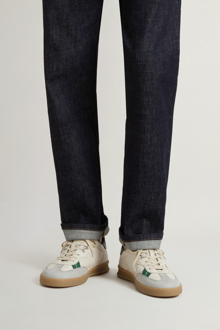 Doubleu Tennis Sneakers in Leather with Side Stripes (Grey Off White) - Detail View 5