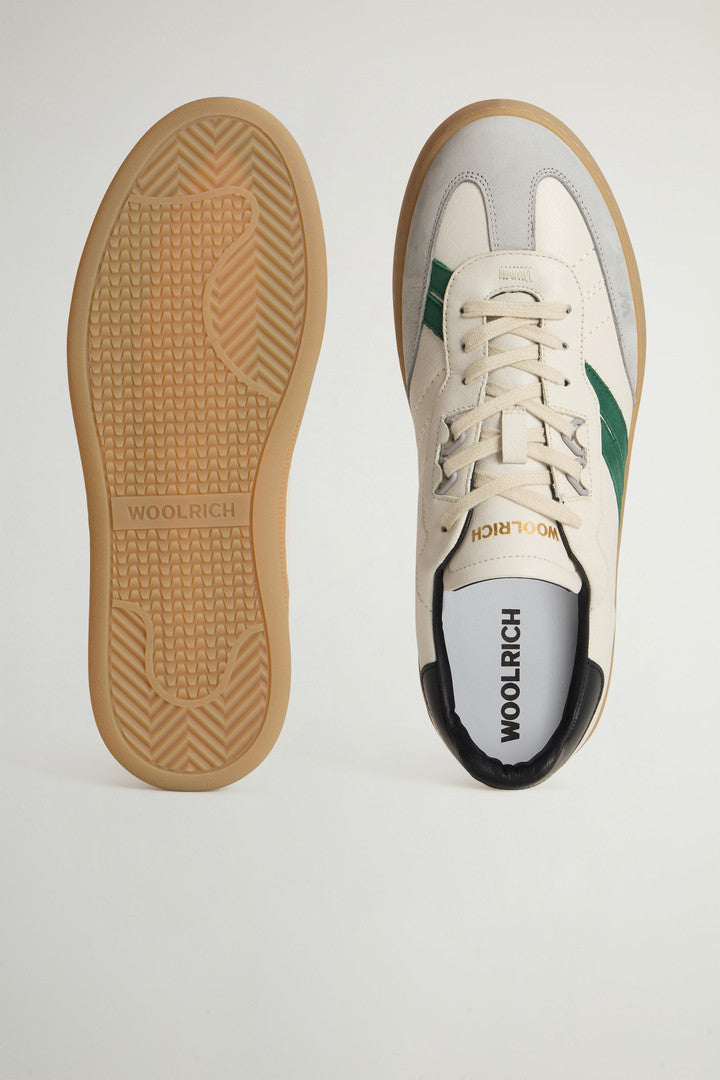 Doubleu Tennis Sneakers in Leather with Side Stripes (Grey Off White) - Detail View 3