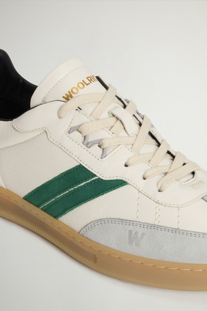 Doubleu Tennis Sneakers in Leather with Side Stripes (Grey Off White) - Detail View 4
