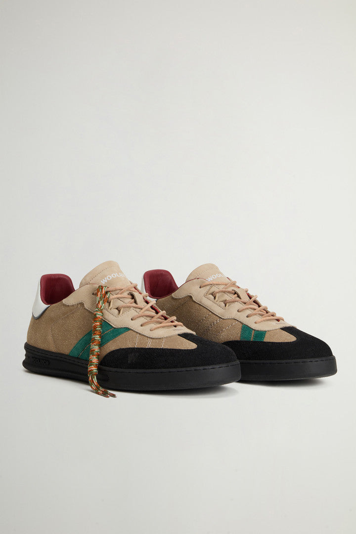 Doubleu Tennis Sneakers in Suede with Side Stripes (Black Taupe) - Detail View 1