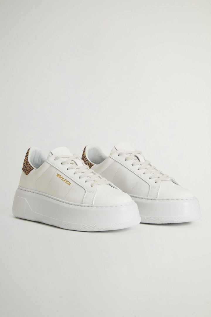 Chunky Court Sneakers in Leather (White Leopard) - Detail View 1