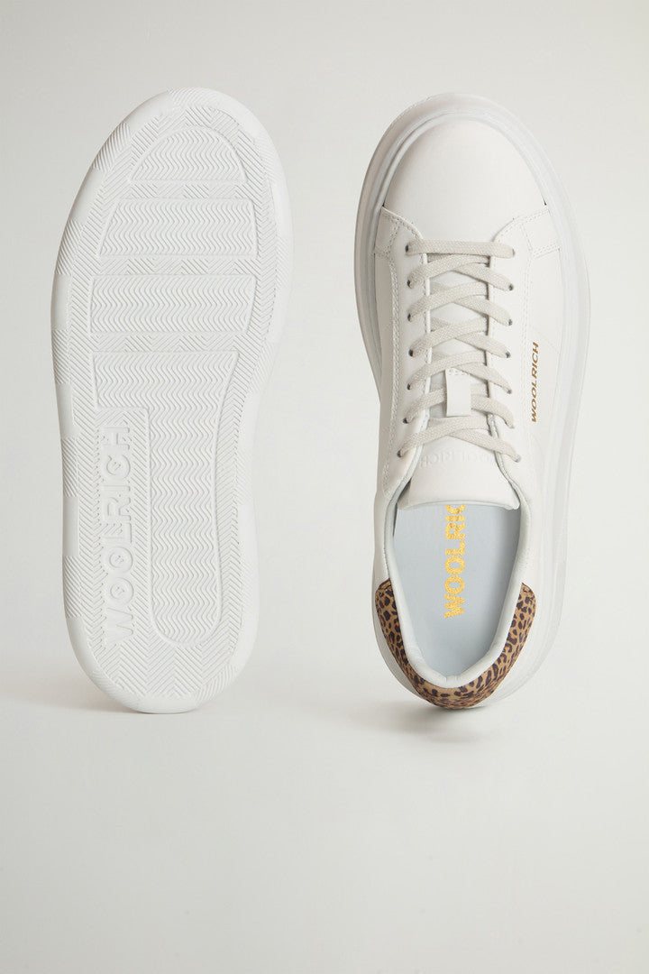 Chunky Court Sneakers in Leather (White Leopard) - Detail View 3