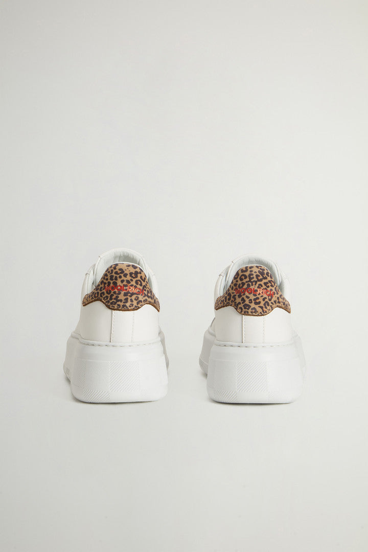 Chunky Court Sneakers in Leather (White Leopard) - Detail View 2